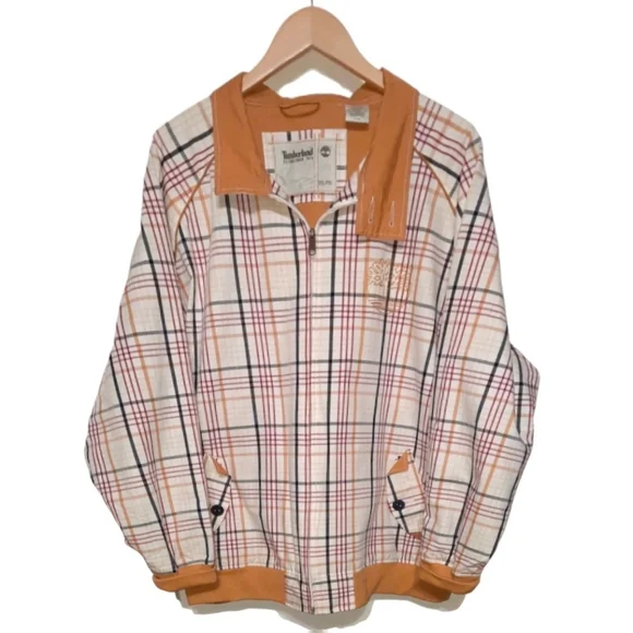 TIMBERLAND Windowpane Plaid Cotton Jacket Rain Resistant Bomber Car Coat Street - Picture 2 of 16